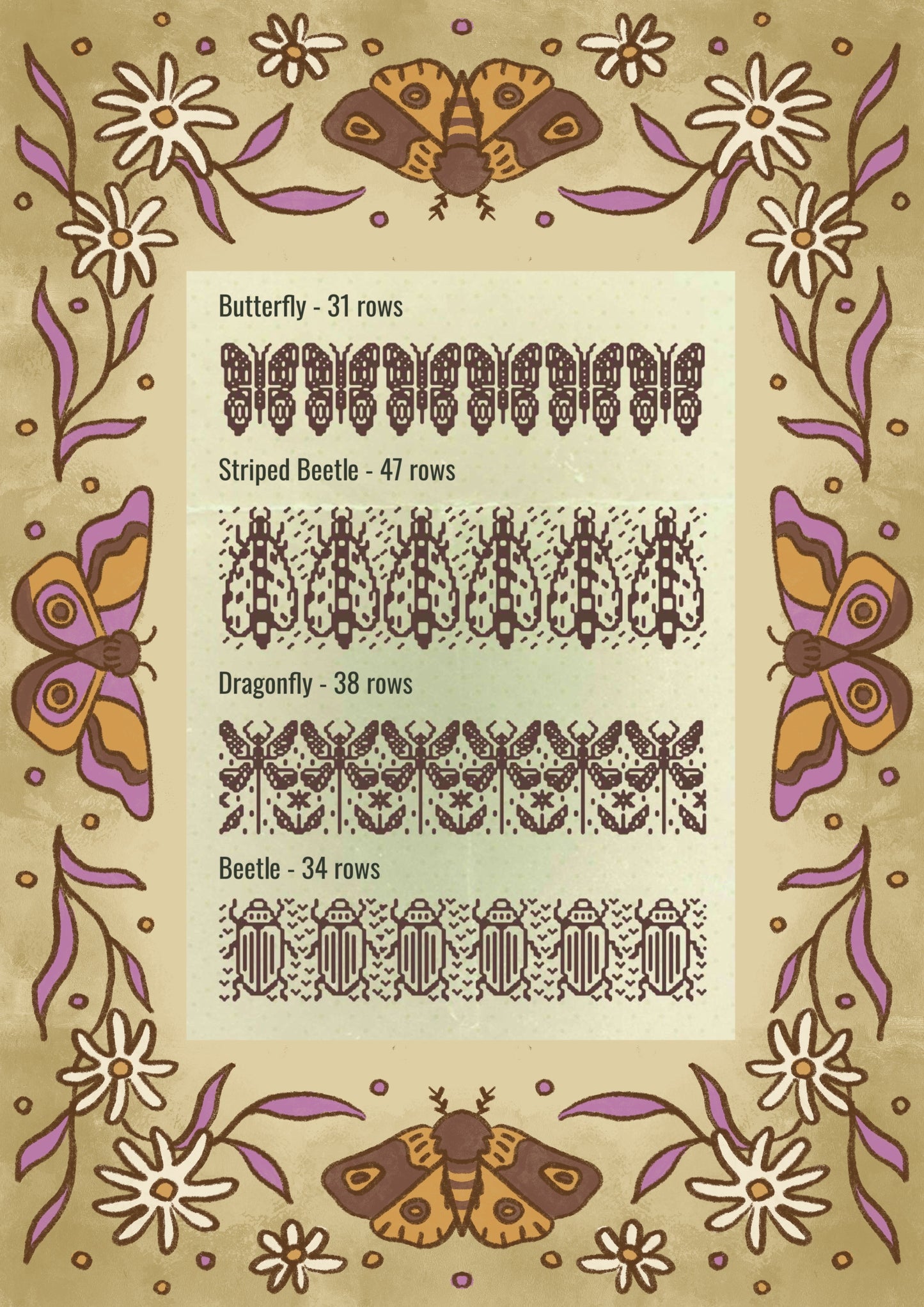 Frog&Bugs punch card pattern